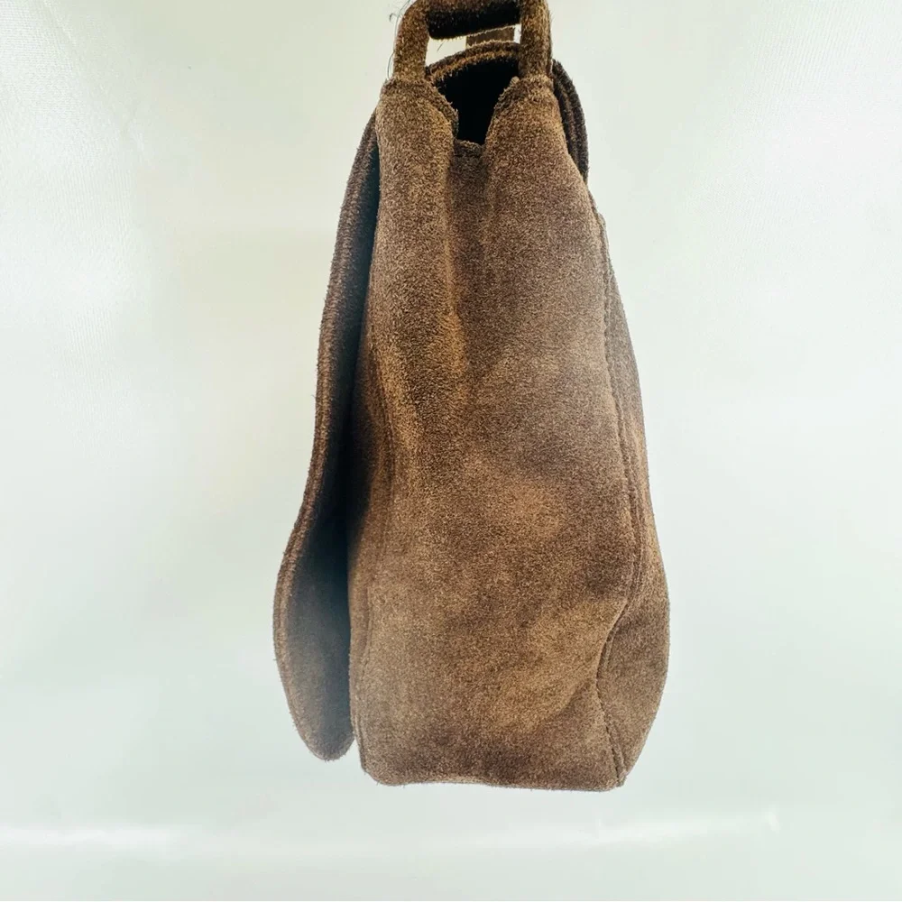 Chocolate brown flap shoulder bag w brass accents - roomy 9x9x4
